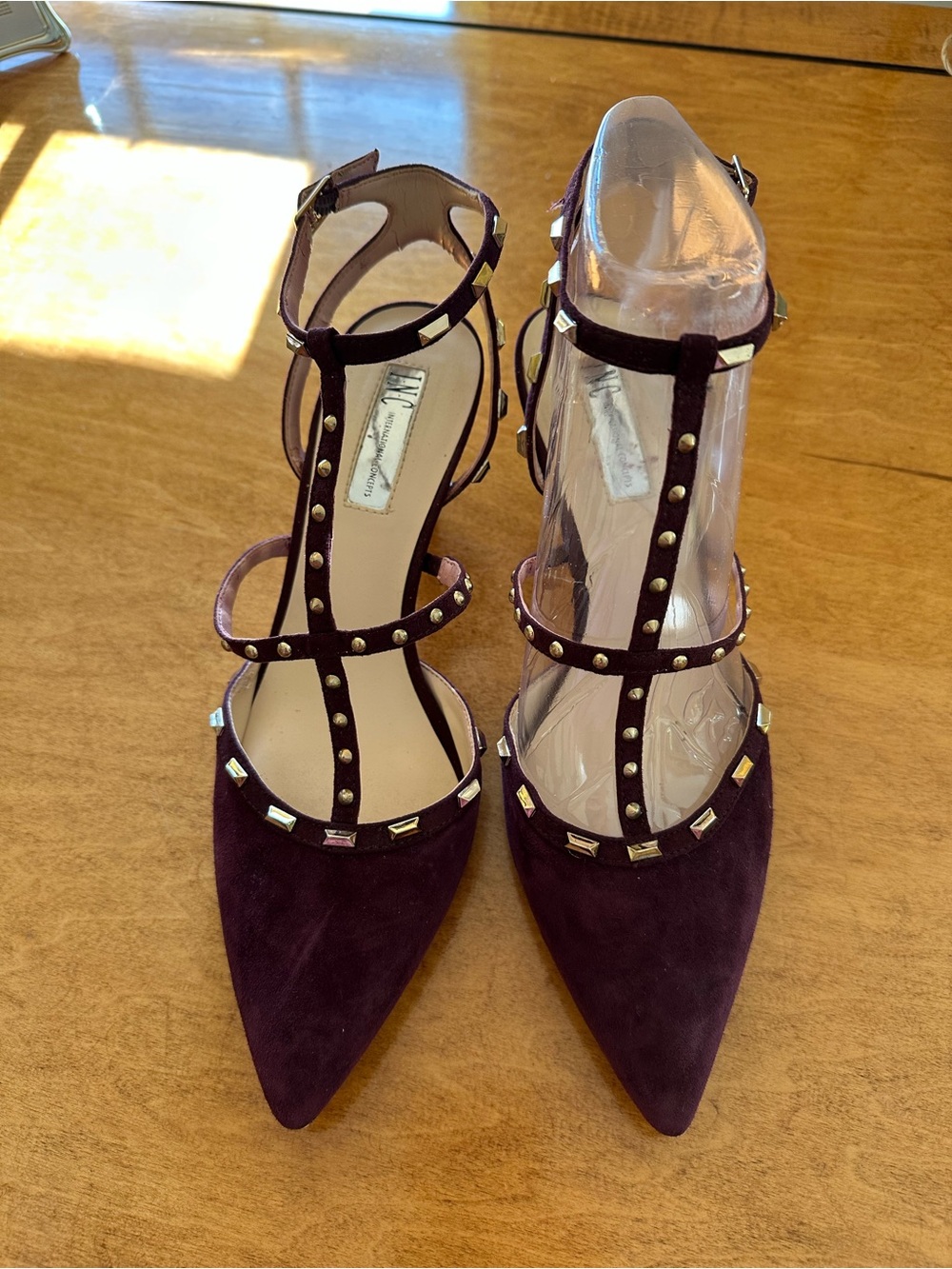 INC DARK PLUM STUDDED HEELS